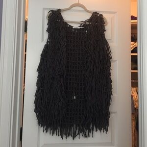 Blu Pepper Charcoal Gray Fringe Open-Knit Vest